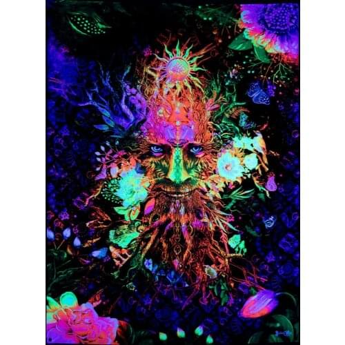 Psychedelic wall tapestry, Uniqued Art Nature Custom Fluorescent Glow Psytrip