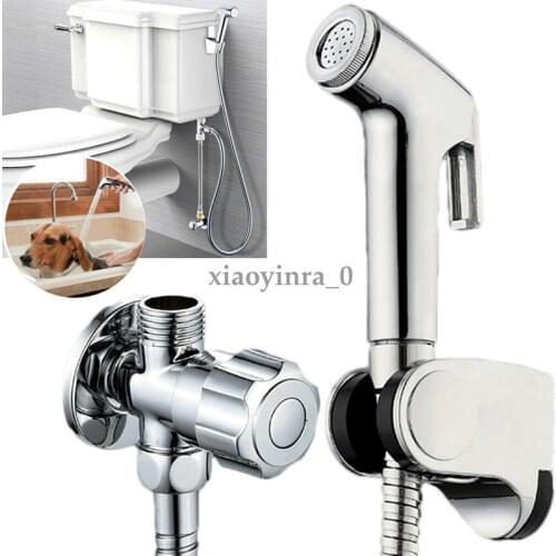 Toilet hand held bidet sprayer kit brass chrome plated bathroom bidet faucet spray shower head with hose & T-adapter & holder