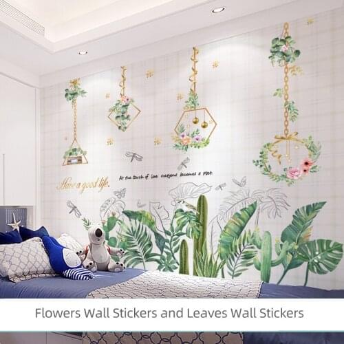 [SHIJUEHEZI] Flower Plants Wall Stickers Vinyl DIY Grass Leaves Wall Decals for House Living Room Bedroom Kitchen Decoration