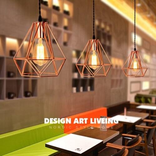 Nordic Rose Gold Iron Cage Led Pendant Lights Loft Creative E27 Hanging Lamp for Living Room Kitchen Home Decor Light Fixtures