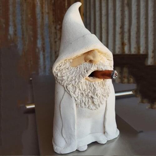 Funny Smoking Gold Wizard Gnome Dwarf Statue Garden Sculpture Resin Indoor Outdoor Art Tree Decoration