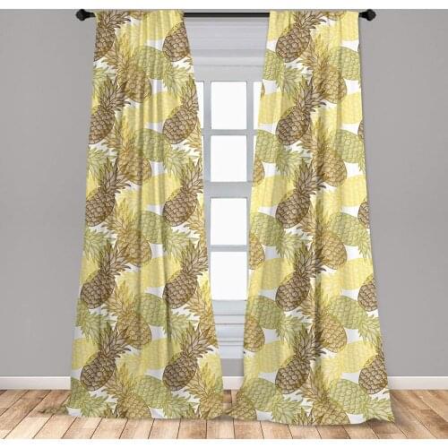 Yellow Brown Pineapple Curtains Summer Themed Overlapping Curving Exotic Tropical Pineapples Window Treatment Living Room
