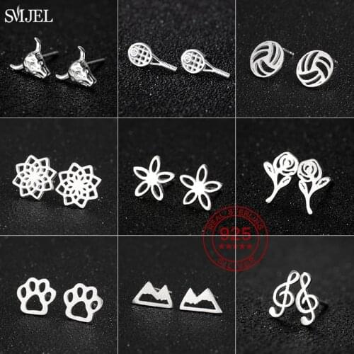 Punk 925 Sterling Silver Earring Fashion Small Tennis Racket Stud Earrings for Women Girls Music Volleyball Sport Jewelry Gift