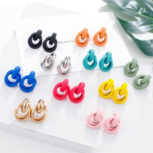 AENSOA Unique Design Twisted Alloy Earrings For Women Vintage Irregular Double Ring Geometric Statement Drop Earrings Jewelry