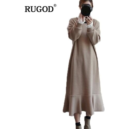 RUGOD New Year Spring Plus Size Woman Sweater Dress winter Dress Female Knittied Loose Dress Solid Sweater Warm Femme Robe