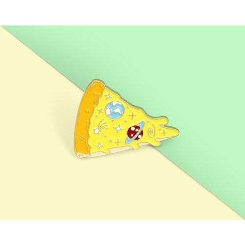 Delicious Cheese Pizza Brooch Cartoon Cute Planet Pizza Enamel Badge Pin Fashion Glamour Clothes Backpack Jewelry Gift