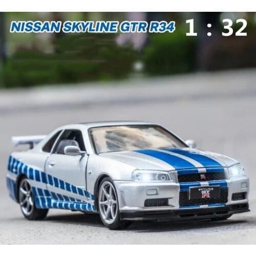 1:32 Nissan Skyline Ares GTR R34 Diecasts & Toy Vehicles Metal Toy Car Model High Simulation Pull Back Collection Kids Toys