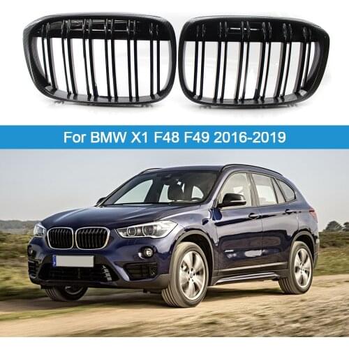 1 Pair Car Front Bumper Kidney Grilles Carbon Fiber Look Double Line Grill Replacement For BMW X1 F48 F49 2016-2019 51117383363