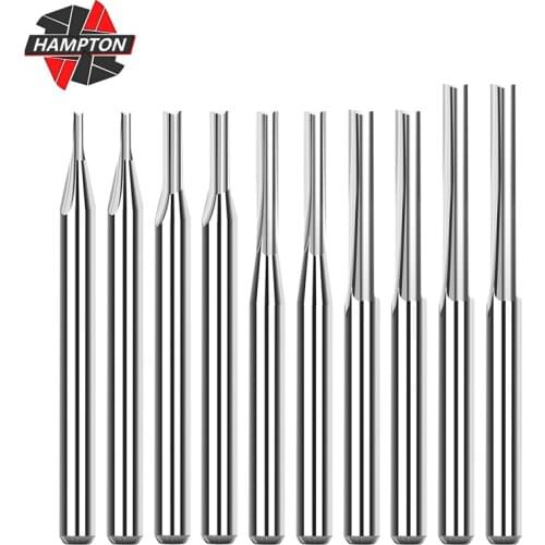 10pcs 3.175mm Shank 2 Flute Straight End Mill Carbide End Mills Router Bit Straight Slot for CNC MDF Engraving Milling Cutter