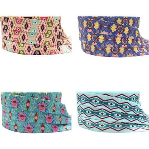 16mm Diamond Flower Folded Elastic Band FOE Geometry Printed Hair Tie Bracelet Headwear Hairband Decor Wholesale