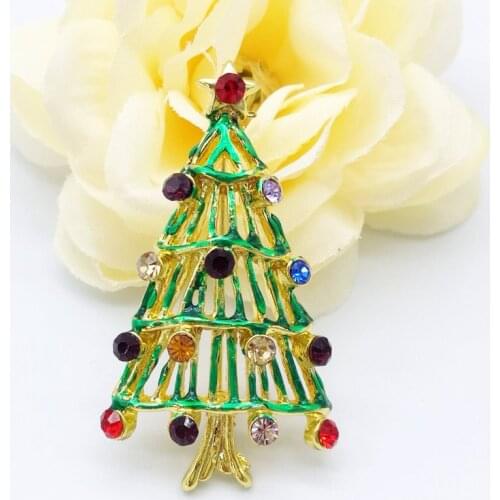 5PCS New Year Series Metal Drop Tape Drill Christmas Tree Brooch 48 * 26MM Jewelry Gift Christmas Decoration Brooch
