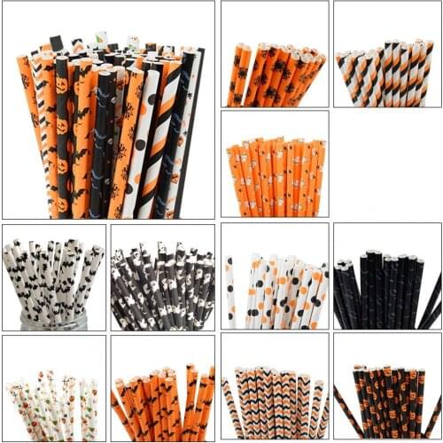 50pcs Eco-friendly Disposable Straws Halloween Paper Straw for Kitchen Party Disposable Drinking Straw Disposable Drinkware