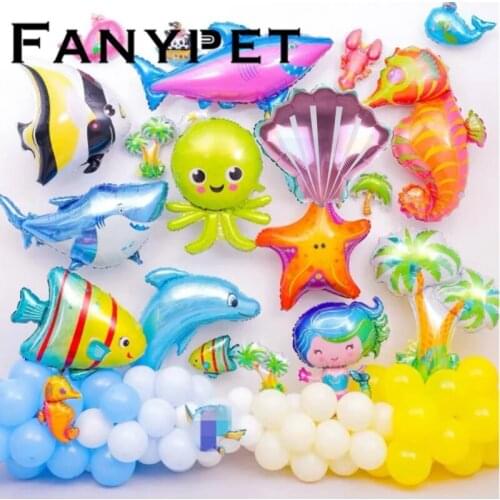 50pcs Mini Octopus Clownfish Spot Fish Crayfish Foil Balloons Marine Ocean Sea Animals Aquatic Baby Shower Birthday Party Decor