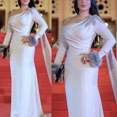 White prom dresses 2021 long sleeve beading sashes mermaid long evening dresses gowns vestidos de fiesta