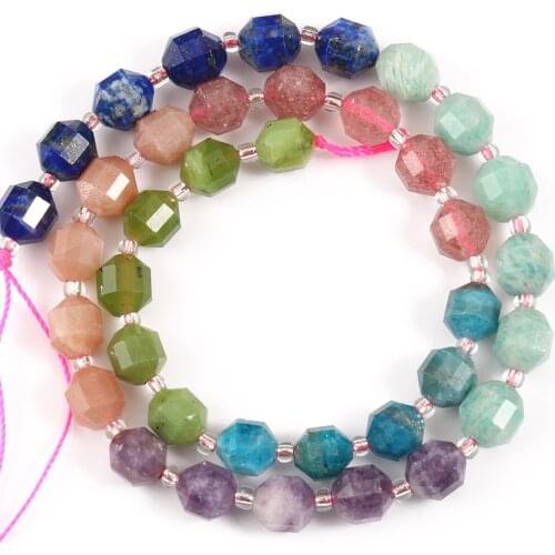 Natural Faceted Amethysts Lapis Lazuli Jades Amazonite Stone Faceted Seven Chakras Spacer Beads For Jewelry Making Diy Bracelets