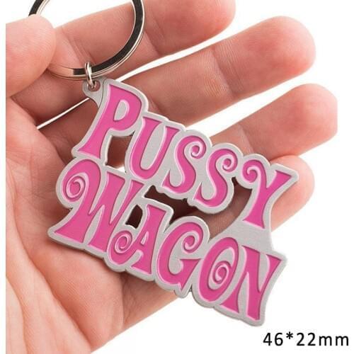 Zinc Alloy PUSSY WAGON Keychain Pink Letter Key Chains for Woman DIY Pendant Keyring Fashion Key Ring Holder Accessories
