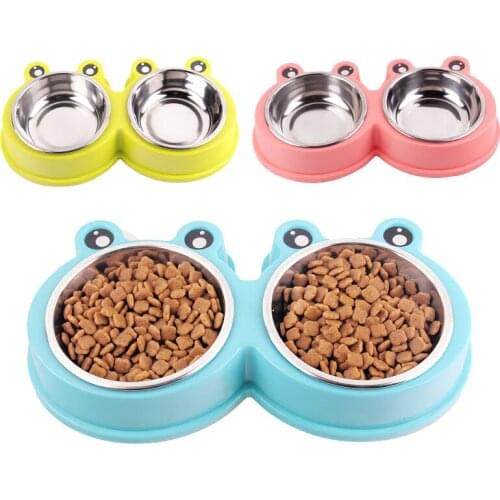 Pet feeding double bowl dog and cat stainless steel feeding tray pet drinking tray cat and dog feeding supplies puppy accessorie
