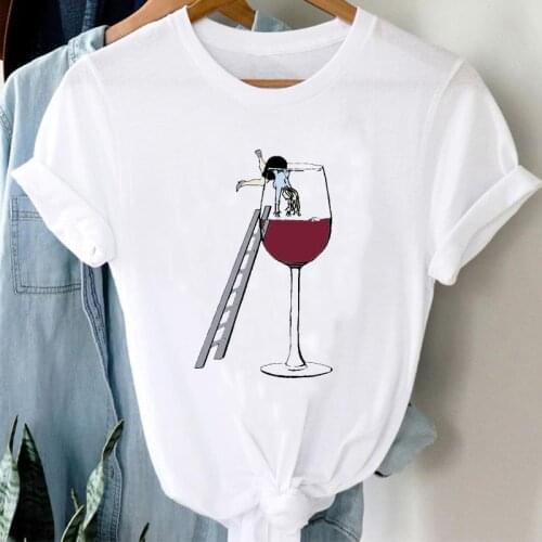 T-shirts Women Cartoon Wine Funny Fashion Clothing Spring Summer Clothes Graphic Tshirt Top Lady Print Female Tee T-Shirt