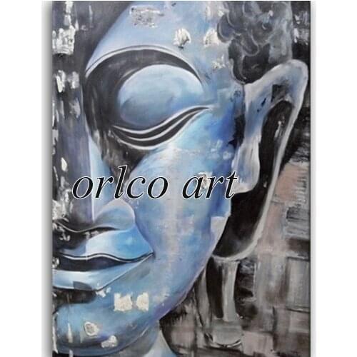 Artist Handmade Abstract Blue Buddha Oil Painting For Wall Art Hand-painted Abstract Full Face Of Buddha Oil Painting