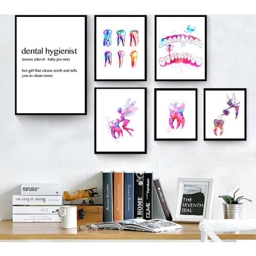 Tooth Implant Print Dentist Gift Dental Clinic Wall Decor Hygienist Office Art Medicine Canvas Painting Tooth Watercolor Poster