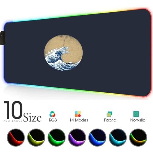 Minimalist great wave off kanagawa RGB Mouse Pad Black Gamer Accessories LED MousePad Large Gaming Desk Mat with Backlit pads