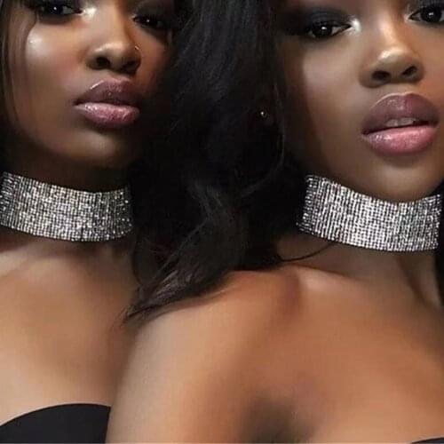 European and American fashion luxury Rhinestone womens necklace adjustable splicing multi row crystal simple necklace jewelry