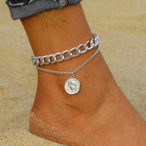VKME Fashion Coin Pendant Chain Anklet Set Anklets For Women Multilayers Anklet 2021 Bracelet On Leg Foot Beach Jewelry