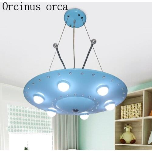 Cartoon originality blue flying saucer childrens room chandelier boy bedroom UFO eyes LED pendant lamp free shipping
