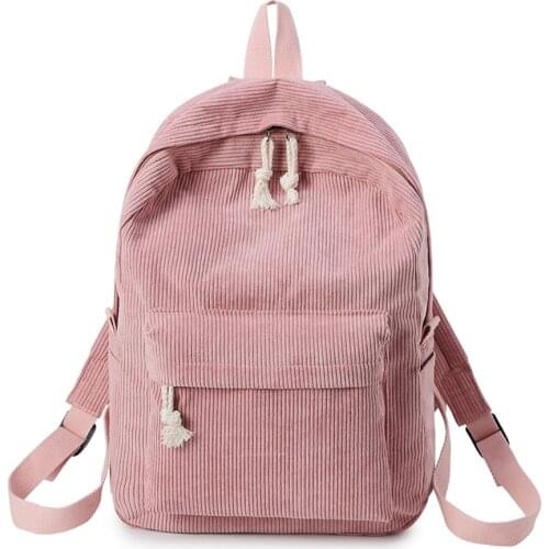 College Style Soft Fabric Backpack School Bag Female Corduroy Design School Backpack For Teenage Girls Striped Backpack Women