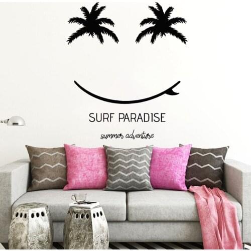 Surf Paradise Wall Sticker Surfing Decal Beach Style Home Decor Surfer Bedroom Living Room Decoration Smiley Stickers Art Mural