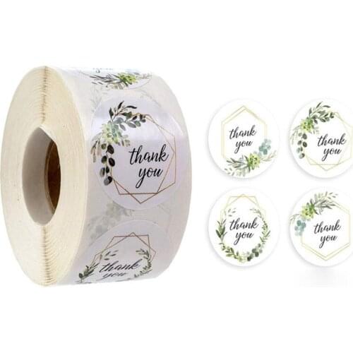 4 Types Novel Designs Thank You Stickers for Seal Label Greenery Frames Handmade Gift Box Package Stationery Sticker 500Pcs/Roll