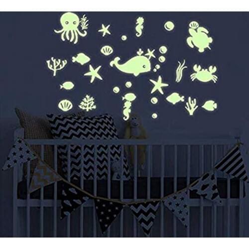 Wall Decals Glow in The Dark, Sea Fish Ocean Mural Decor Home Wall Decoration Peel DIY Luminous Vinyl Wall Stickers for Kids