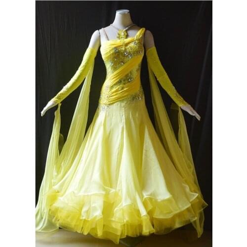 New Modern Competition Waltz Tango Ballroom Dance Dress Standard Girls Women bule Crumple Sexy Dress