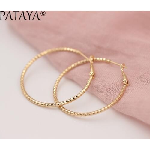 PATAYA New Single Layer Golden Unique Earrings 585 Rose Gold Dangle Wedding Bridal Accessories Bohemian Jewelry Chandelier