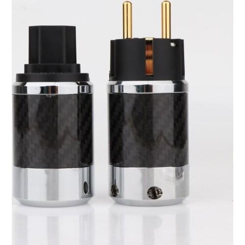 New CFG Carbon Fiber golded Plated Schuko Power Plug Connector IEC Female Audio Grade DIY Power cable leads HIFI