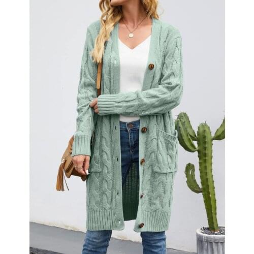 2021 Autumn Coats Women 's Cardigan Solid Color Long Sleeve Sweater Female Knitted Coat with Pockets for Spring Fall, S/M/L
