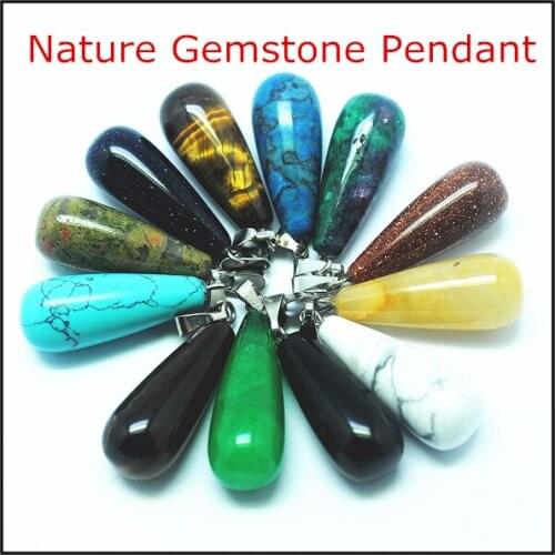 5 pcs/Lot Nature gem stone pendants purple blue green white stone sodalite yellow tiger eye opal bead