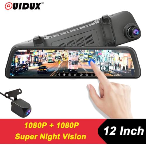QUIDUX Stream RearView Mirror Dvr dash Camera 1440P avtoregistrator 12 inch IPS Touch Screen Full HD 1080P Car Recorder dash cam