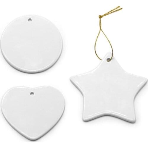 Blank Sublimation Ceramic Pendant Christmas Ornaments Heat Transfer Printing DIY Ceramic Ornament Heart Round Christmas Decor