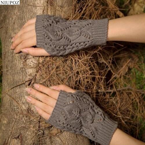 Pretty Stylish Gloves Women Female Stretch Knit Gloves Hot Winter Warm Arm Crochet Knitting warm Fingerless Gloves G7