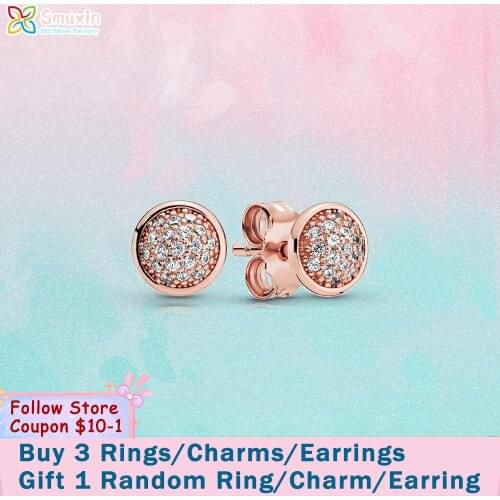 Smuxin 925 Sterling Silver Earrings Rose Pave Stud Earrings Cubic Zirconia Statement Stud Earring Women Earrings Birthday Gift