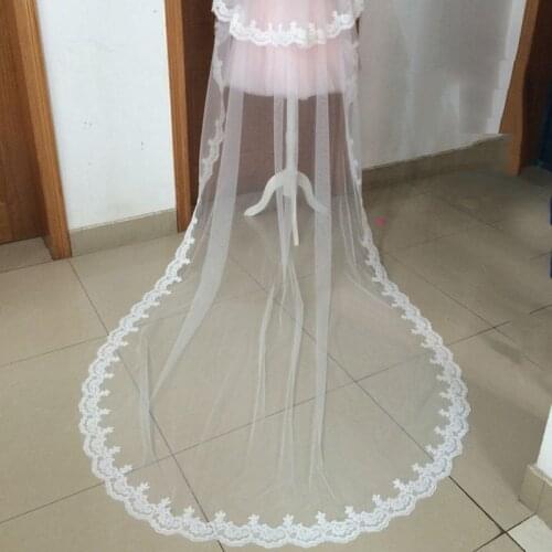 Lace Edge Bridal Veils Long 2 Layer Wedding Accessory Veils with Comb Cheap White Wedding Veil Veu De Noiva
