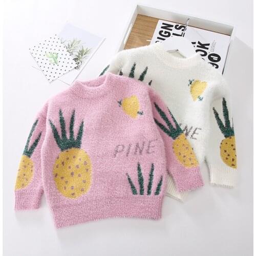 Girl Sweater Fashion Pineapple Letter Print Sweater Autumn Winter Kids Clothing Toddler Baby Jacket for Girls Warm Child Outwear