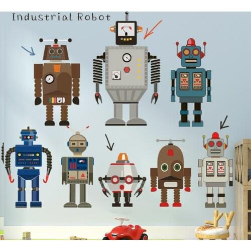 Kids Room Decoration Industrial Style Robot Wall Sticker DIY Christmas Decor Nursery Wallpaper Murals Bedroom Vinyl Decals