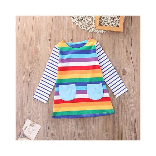 Citgeett Spring Autumn Cute Baby Kids Girls Stripe Clothes Long Sleeve rainbow Dress Party Princess Dress