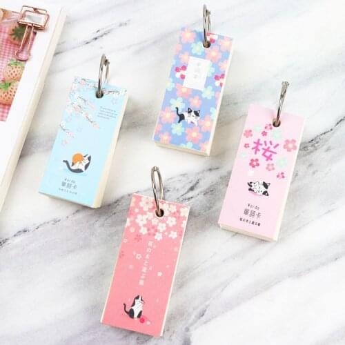 Spring Sakura Cats100 Sheets With Key Ring Mini Blank Learning Vocabulary Book Small Notebook School Office Stationery