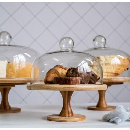 European Style Tall Cake Tray Glass Cover Bread Display Tray Fruit Tasting Tray with Lid Rotating Tray Home Decoration Ornaments