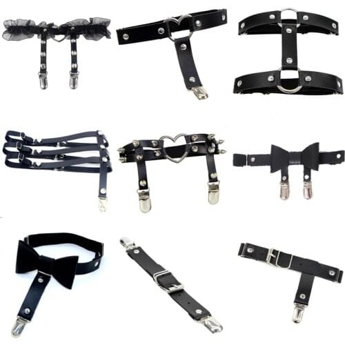 Women Punk Gothic Sexy Elasticity Harness Round Heart Leg Chain Garter Belts Cosplay Spike High Quality Thigh Ring Bondage Belts