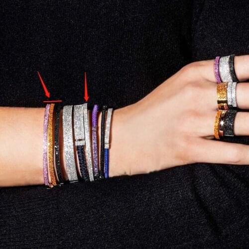 Real 925 Sterling Silver Three rows Pink Orange White Black zircon Thin Bangle Bracelet Women Luxury Brand Fine Jewelry