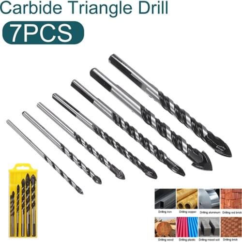 7pcs Carbide Glass Triangle Twist Drill Bit 3-12mm Threaded Alloy Wall Tile Concrete Drill Electric Hand Drill Bits Set